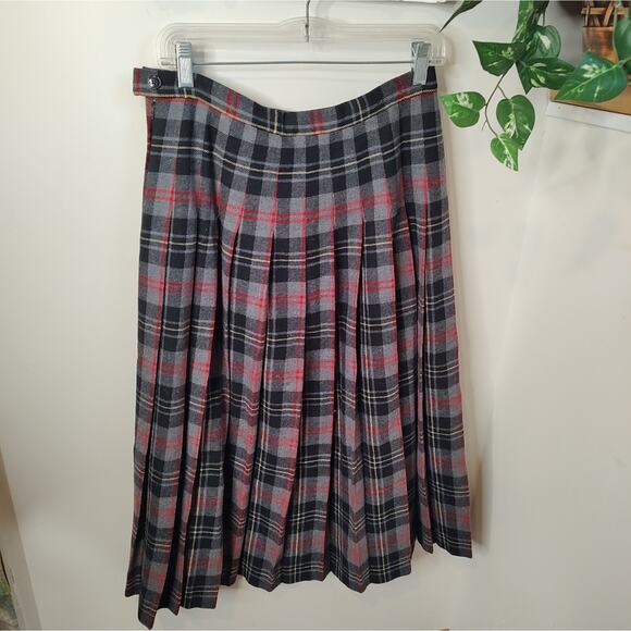 Pendleton Vintage Pleated Tartan Plaid Midi Skirt in Gray/Black/Red Size 12 - Picture 5 of 7